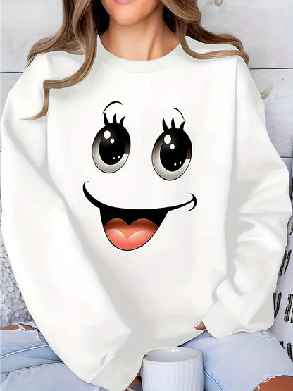 Letter Print Crew Neck Long Sleeve Sweatshirt, Casual Loose Stylish Fall Pullover, Women's Clothing