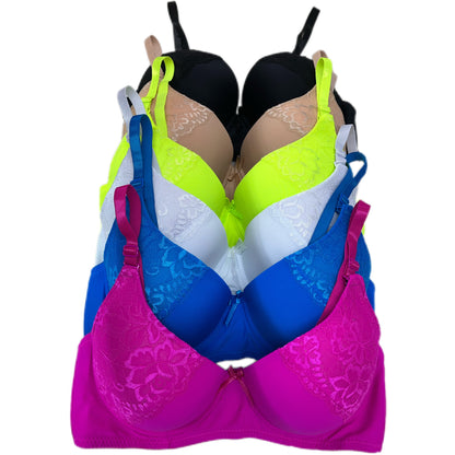 020305 KONGA 6Pack Women's Classic Lace Panel Underwire Support Bra B. C D DD Cup