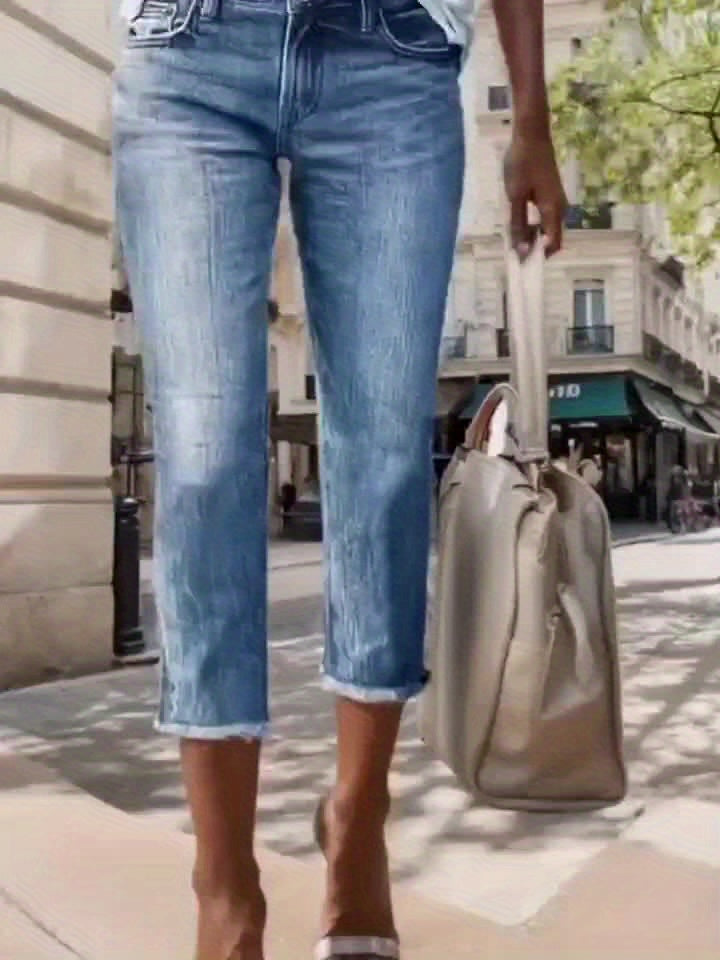 Women'S Denim Shorts, Mid-Length Pants, Fashionable Retro Slim-Fit Stretch Jeans, Women'S Tight-Fitting, Comfortable Women'S Denim Mid-Length Pants, Capri Pants