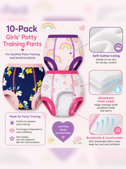 Potty Training Underwear - 10pcs, 100% Absorbent Pee Pants for Girls
