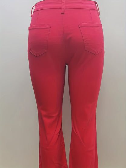 26AW Women'S Stretchy Vintage Multi-Use Casual Chic Mid-Rise Pants with Pockets, Machine Washable, Long-Lasting, Flared Denim Trousers for Trendy Street Style