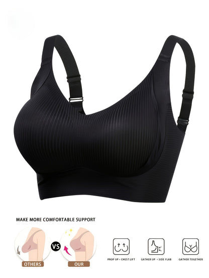 4pcs Women's Full-Cup Plus-Size Wire-Free Bras - High-Support Push-Up Lift & Shaping, Adjustable Wide Straps, Seamless Non-Detachable Cups, Soft Breathable Suitable for Mature Ladies, Elegant Collection, Machine Washable for Daily Wear