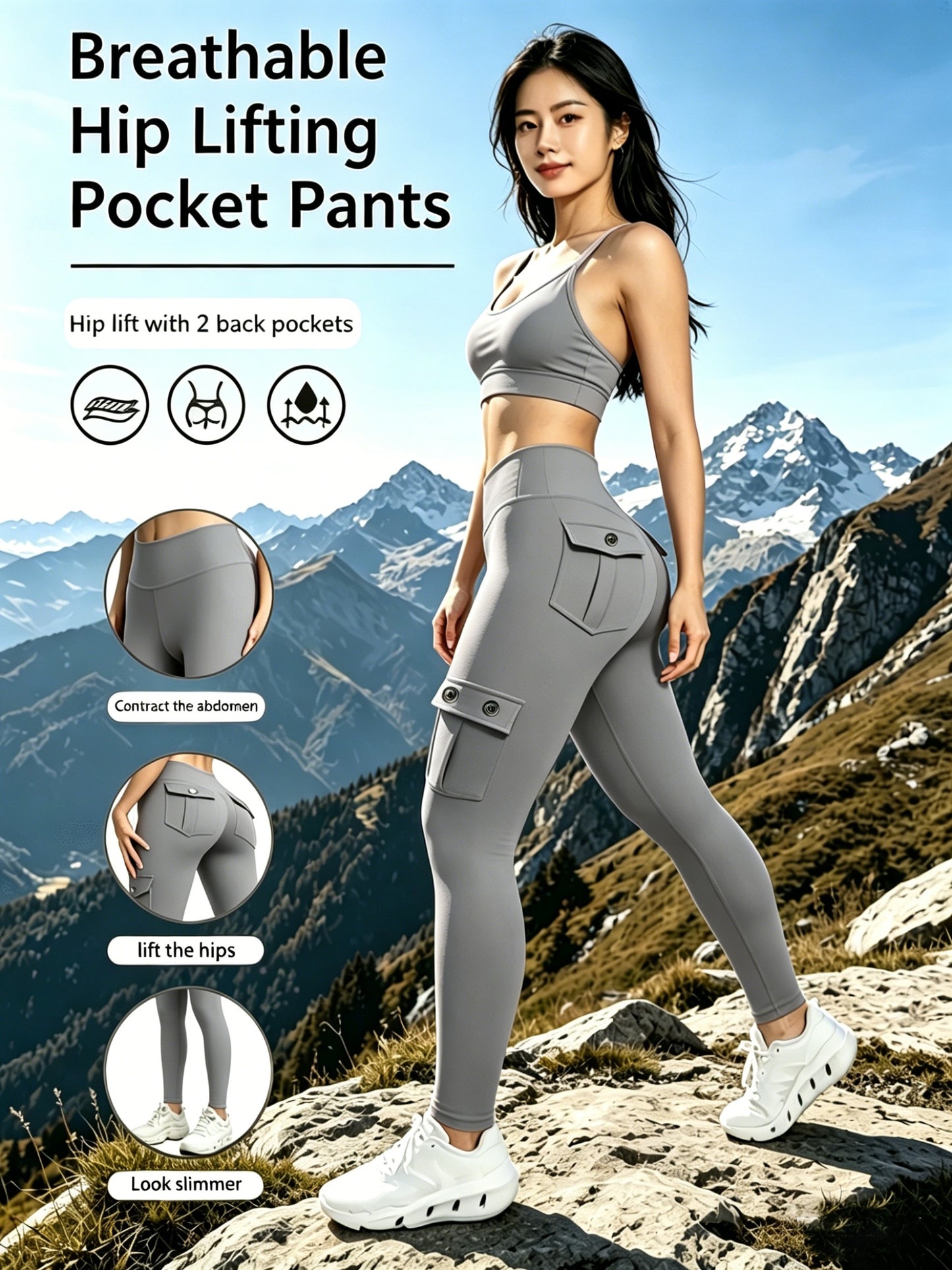 High-elastic Tight Nine-inch Pants, Hip-lifting Fitness Pants, High-waisted And Belt-cinching Yoga Pants With Pockets, Outdoor Running Sports Pants