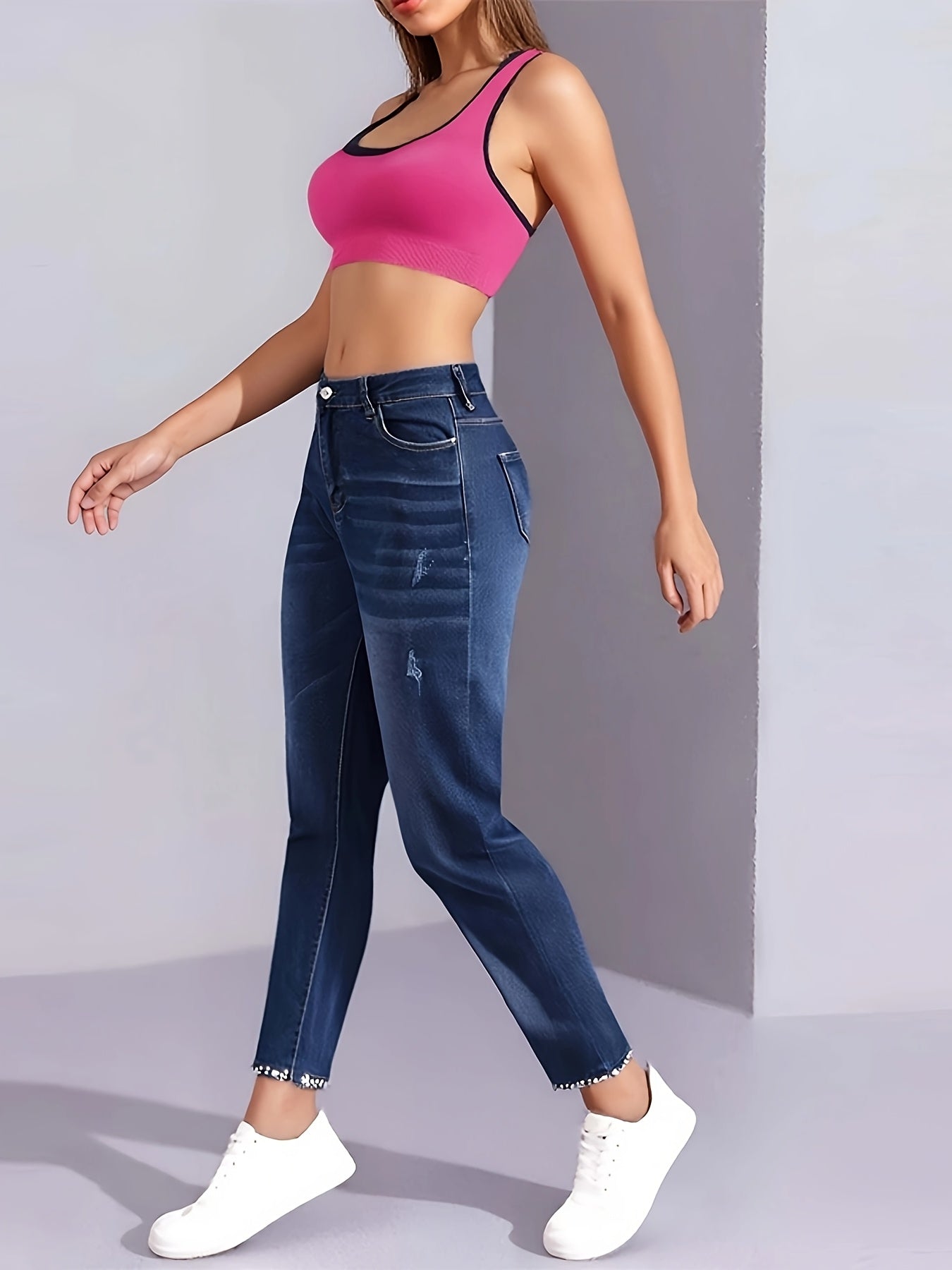 2025 Women'S Skinny Butterfly Sticky Flower Bead Split Small Foot Pencil Pants