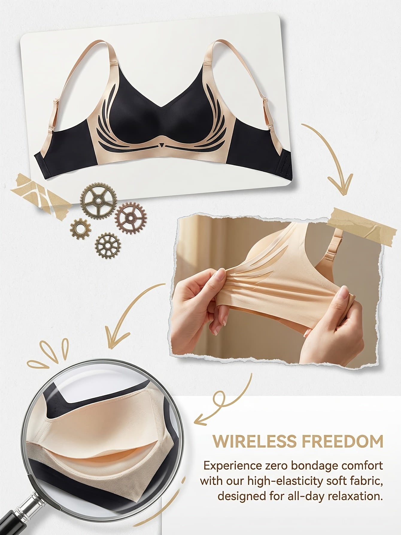 4pcs Wireless Bra Set for Women, Comfortable, Seamless, No Underwire Bra, Soft Support Daily Bra, Suitable for Home, Work, And Gym (Black, Blue, Green, Beige)