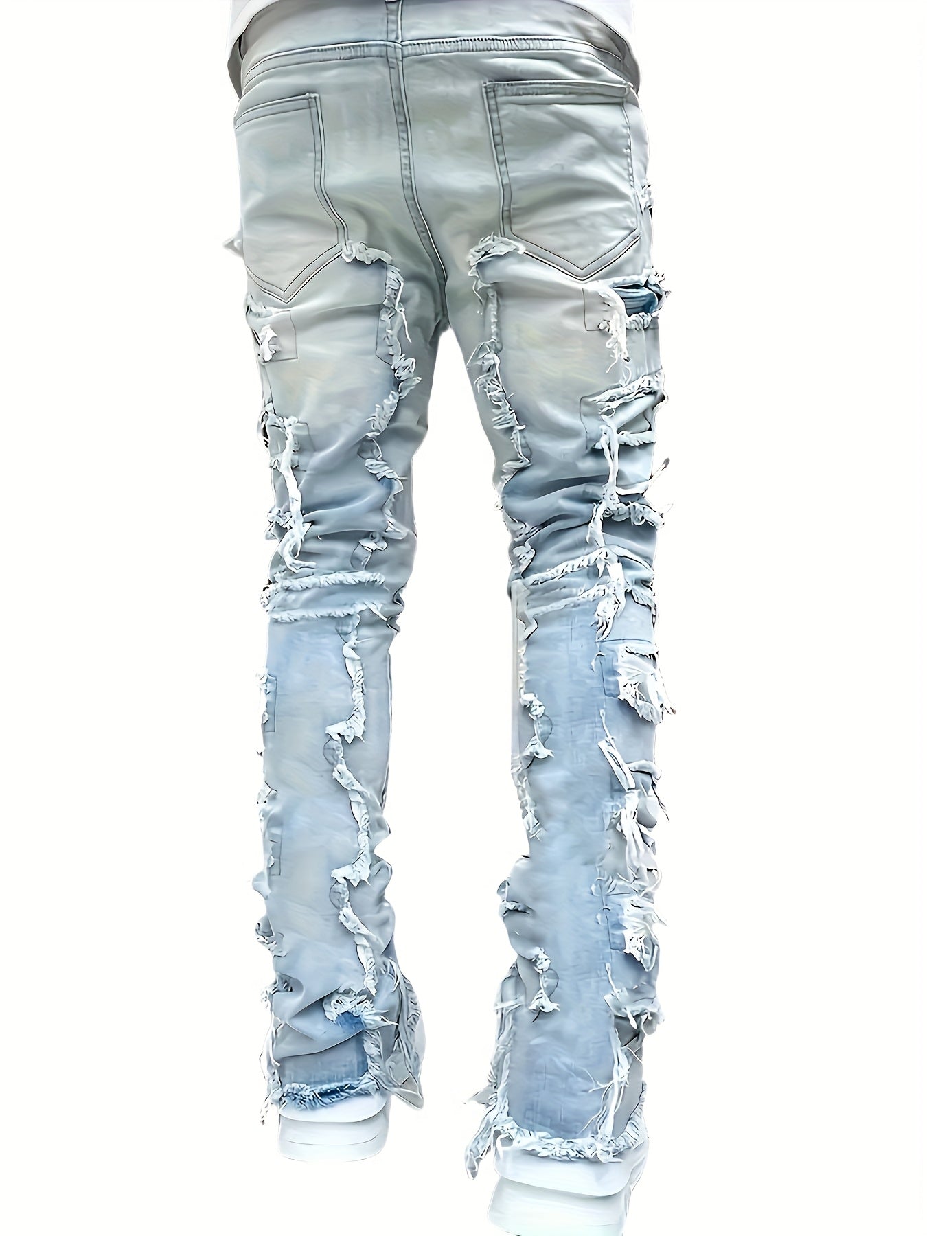 Men's Slim-Fit Stretch Jeans with Fringe Tassel decoration - Hip-Hop Skateboard Style Straight Pants, Washed Denomination for all- Wear (Machine Washable, Urban Streetwear) - Comfortable & Trendy for Skating & Everyday