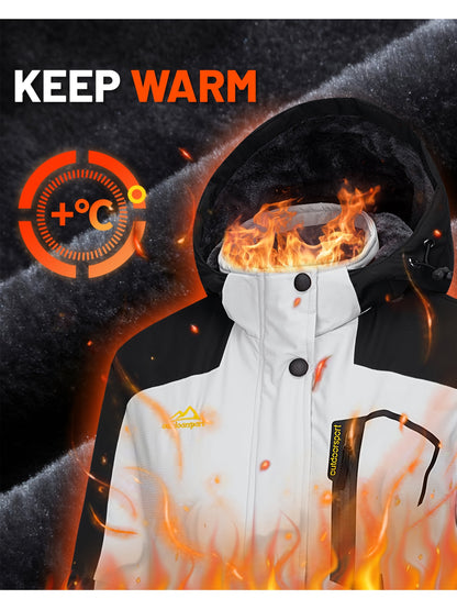 Women'S Warm Ski Jackets Winter Windproof Thermal Fleece Lined Coats Outdoor Detachable Hooded Heavy Weight Thick Jacket Camping Climbing Traveling Snowboard Windbreaker