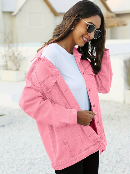 Women'S Oversized Mid-Length Denim Motorcycle Jacket