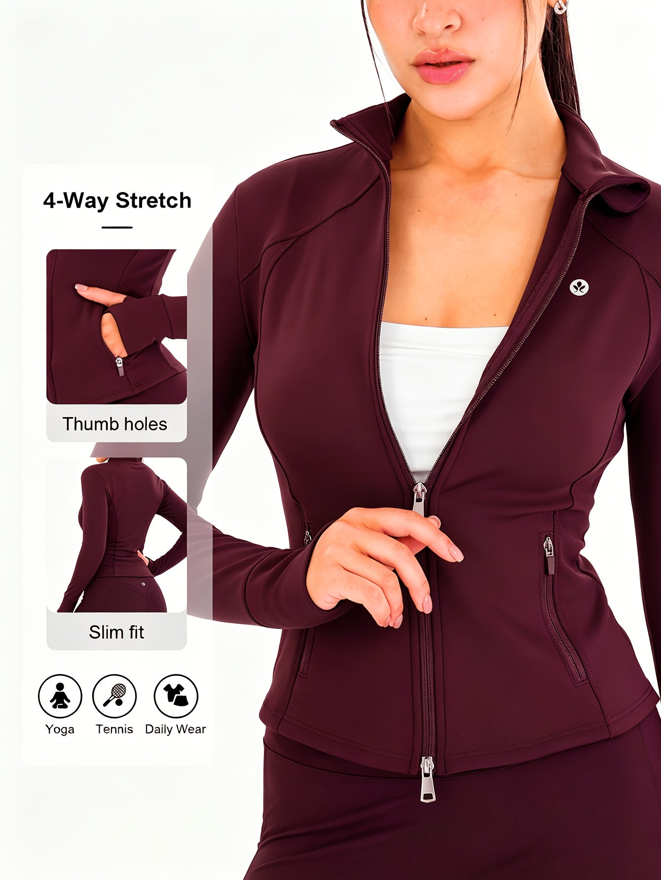 Workout Jackets for Women Full Zip Up Cropped Athletic Long Sleeve Lightweight Slim Fit Running Tops with Pockets