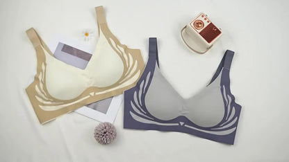 4pcs Wireless Bra Set for Women, Comfortable, Seamless, No Underwire Bra, Soft Support Daily Bra, Suitable for Home, Work, And Gym (Black, Blue, Green, Beige)