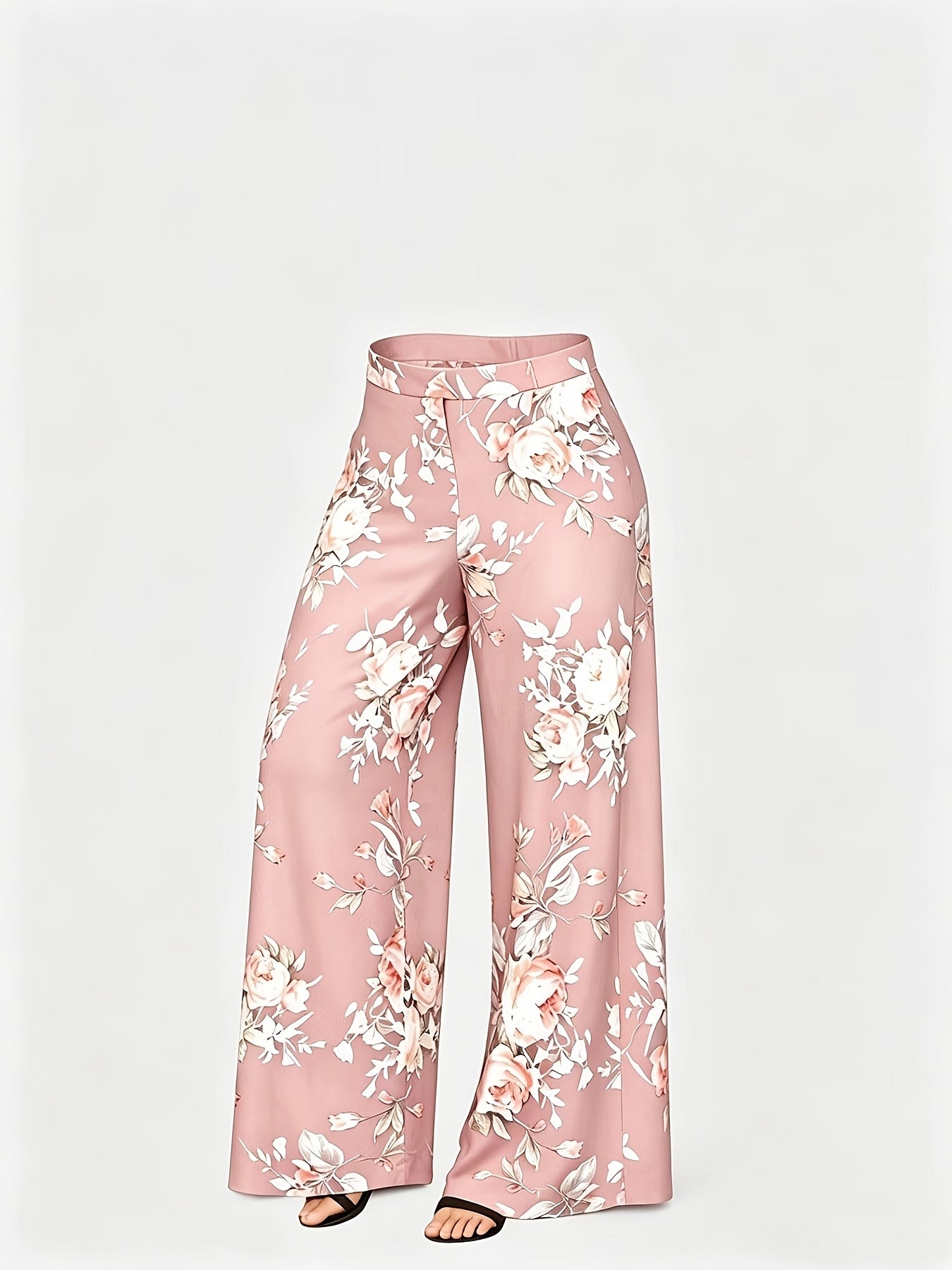 Plus Size - New Women'S Solid Color Top And Printed Pants Chiffon Fashion Style Set Top And Pants Two Piece Set