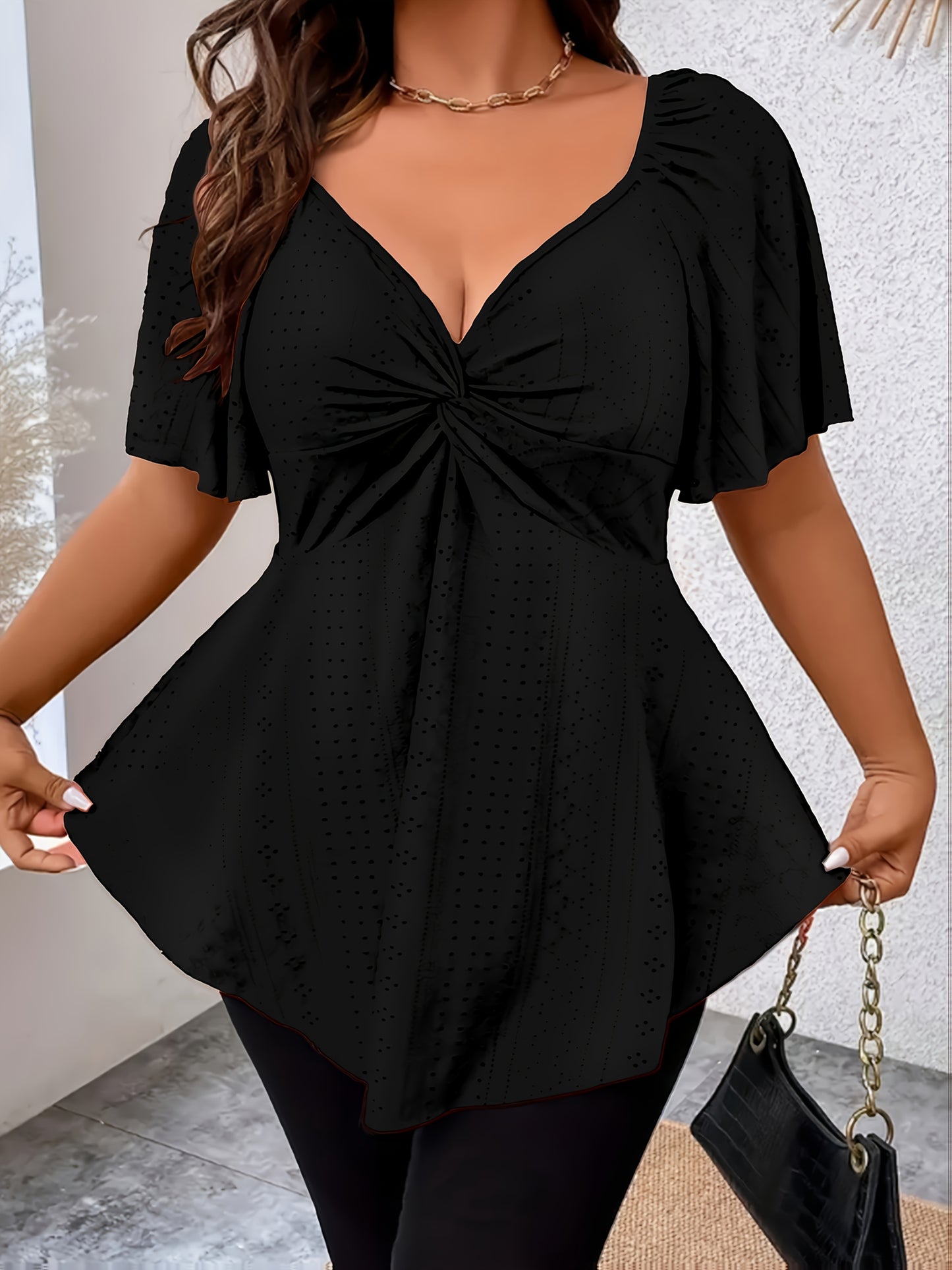 Big Size Fashion Women's Casual Sports Style T-shirt Top Loose V-neck Front Shoulder Casual Versatile Soft T-shirt Comfortable Natural Breathable Sports