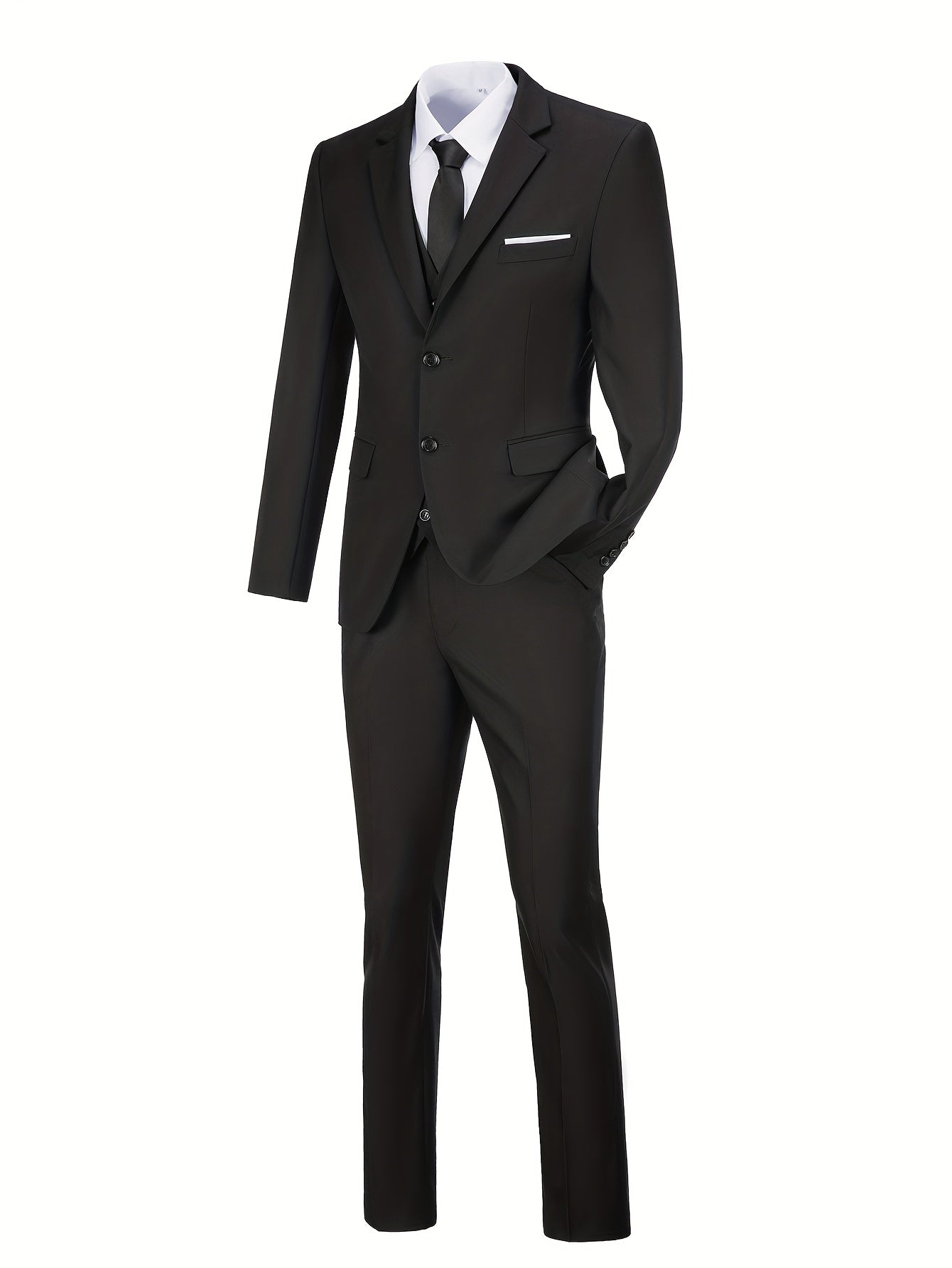 Men's Solid Color Complete 3pcs Suit Set Slim Fit Modern Tailored for Weddings Business Graduation Father's Day Gifting Express Delivery