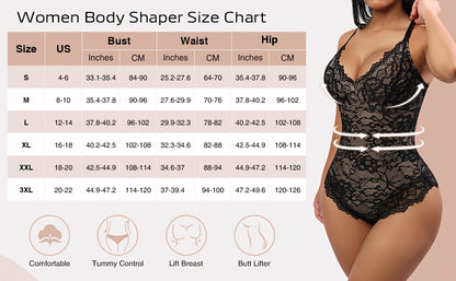 Sleeveless V-Neck Lace Bodysuit for Women, Tummy Control Shapewear Jumpsuit