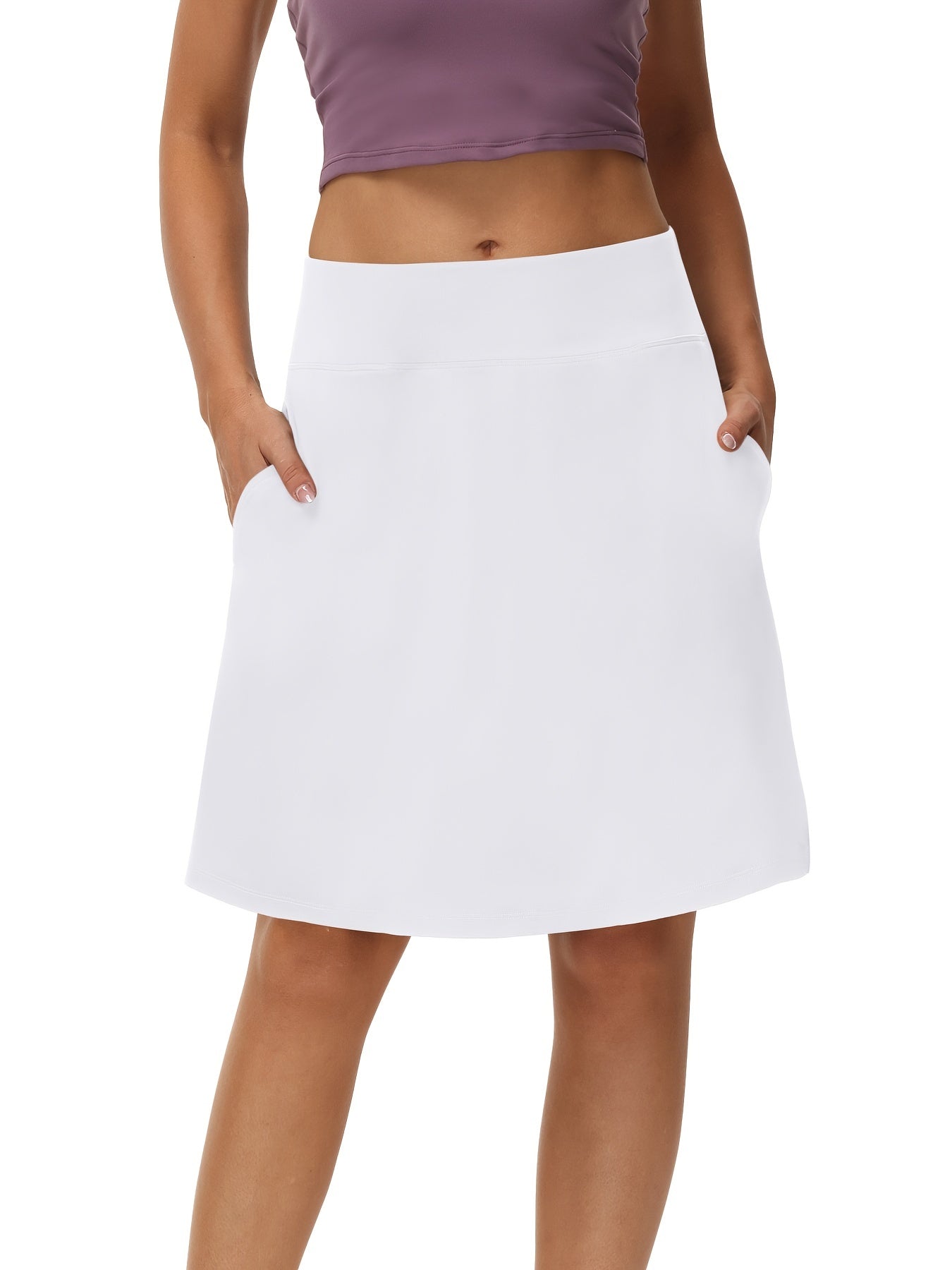 Tennis Sports Mid-Length Skorts, Soft Breathable Quick Drying Yoga Fitness Golf Skirts with Phone Pocket