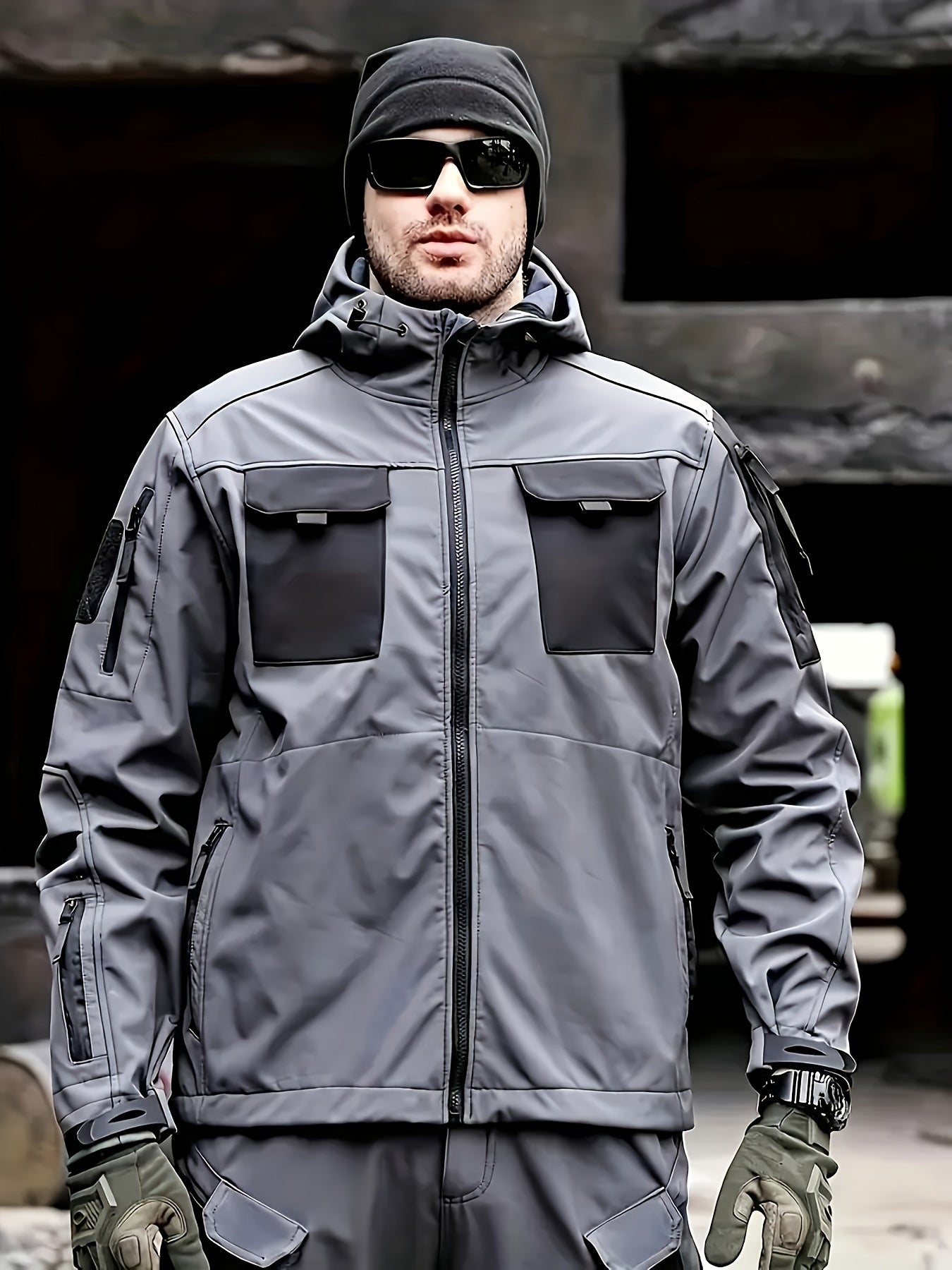 Men's Tactical Jacket Outdoor Zippered Shell Jacket, Windproof, Scratch Resistant, Warm Hooded Jacket, Suitable for Outdoor Activities, Ripstop Technology, Multiple Utility Pockets - Non-Stretch Outdoor Gear for Camping, Survival, Tactical Training.