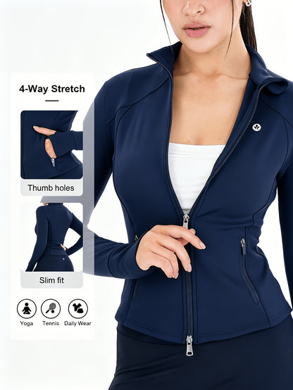 Workout Jackets for Women Full Zip Up Cropped Athletic Long Sleeve Lightweight Slim Fit Running Tops with Pockets