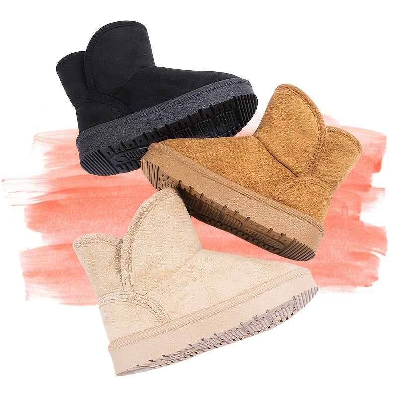 New Winter Warm Fleece-Lined Snow Boots for Children, Casual Mid-Tube Soft-Soled Shoes for Girls, Trendy Outdoor Footwear