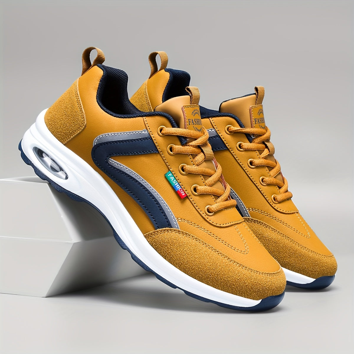 Men's Fashion Road Running Shoes - Casual & Sporty, Two-Tone Design with Air Cushion, Durable Rubber Sole, Comfortable Fabric Lining, Lace-Up, Low-Top Sneakers for All Seasons