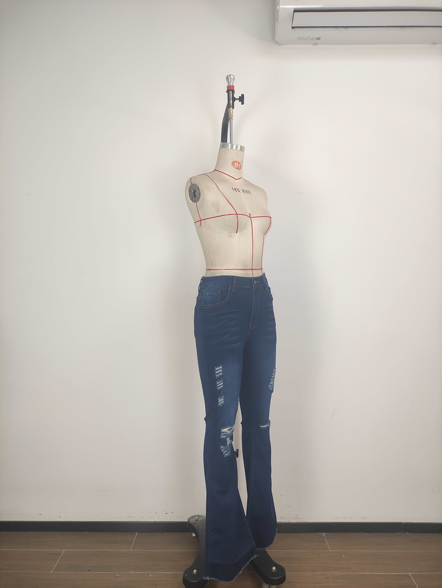 High-Waisted Bootcut Jeans for Women - Classic Blue Stretchy Jeans with a Sexy Distressed Design