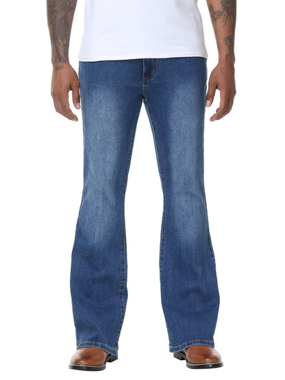 Men's Vintage 70s Retro Bell Bottom Jeans - Wide- Flare Pants with Mid-Stretch Blend, Beltless Suitable for Disco Parties, Night Out & Casual Attire, Machine Washable Mid-Rise Bottoms