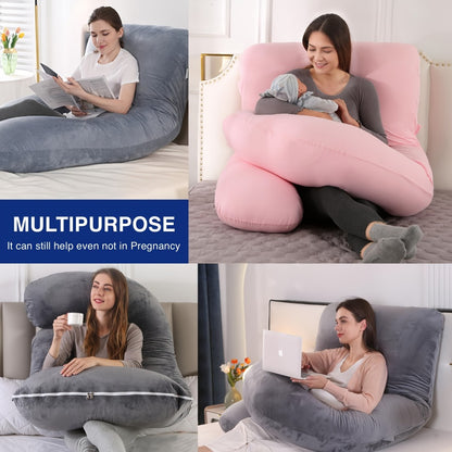 J-Shaped Pregnancy Pillow - Full-Body Support with Removable Cover