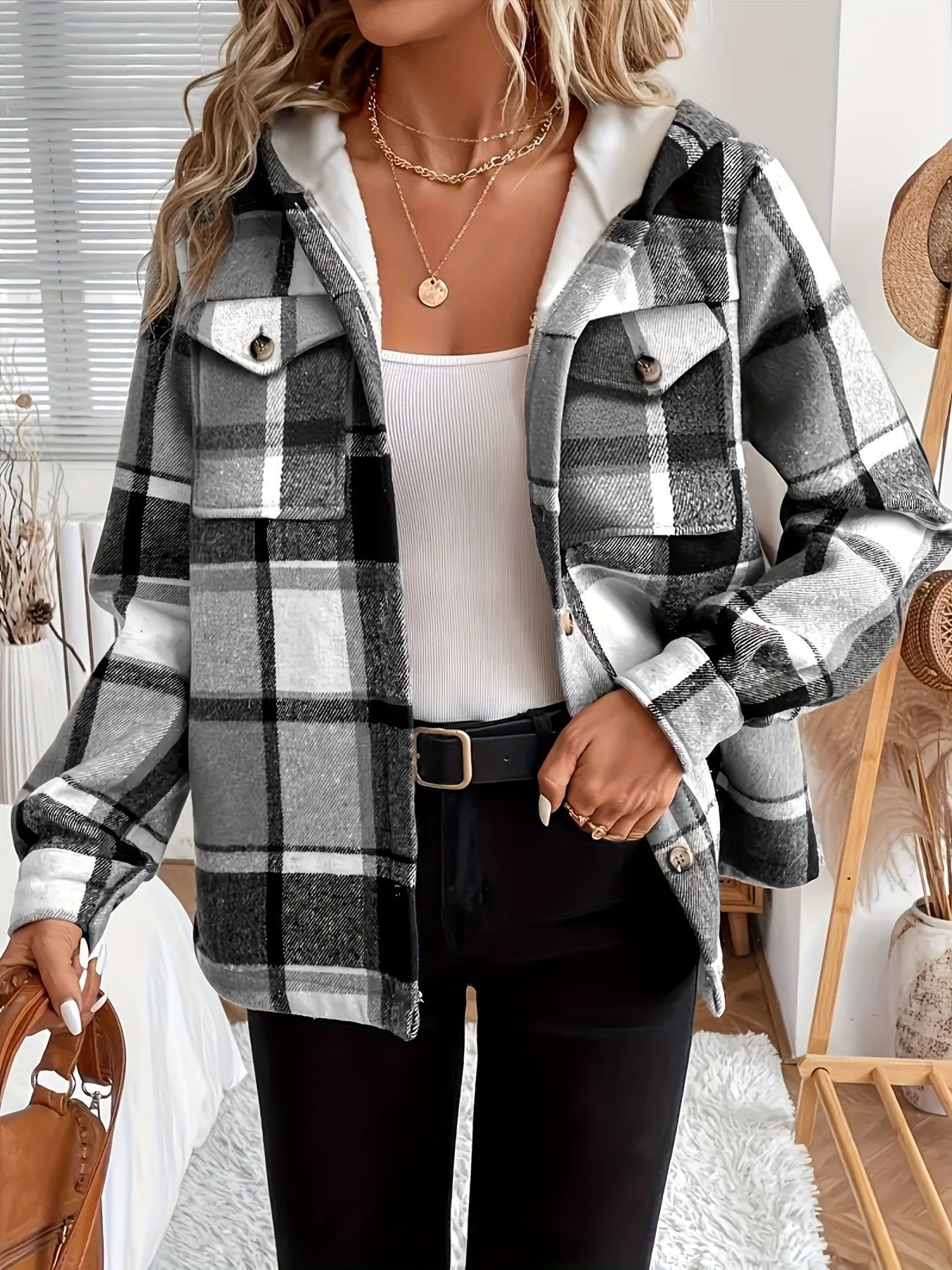 Women'S Winter Clothes, Plaid Flannel Shirt Jacket Longline, Fleece Lined Warm Coat, Oversized Casual Outerwear