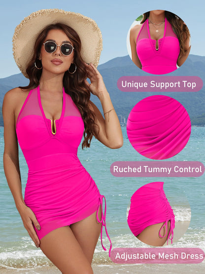 Sleeveless Halter Neck Monokini Swimsuit for Women, Perfect for Summer.