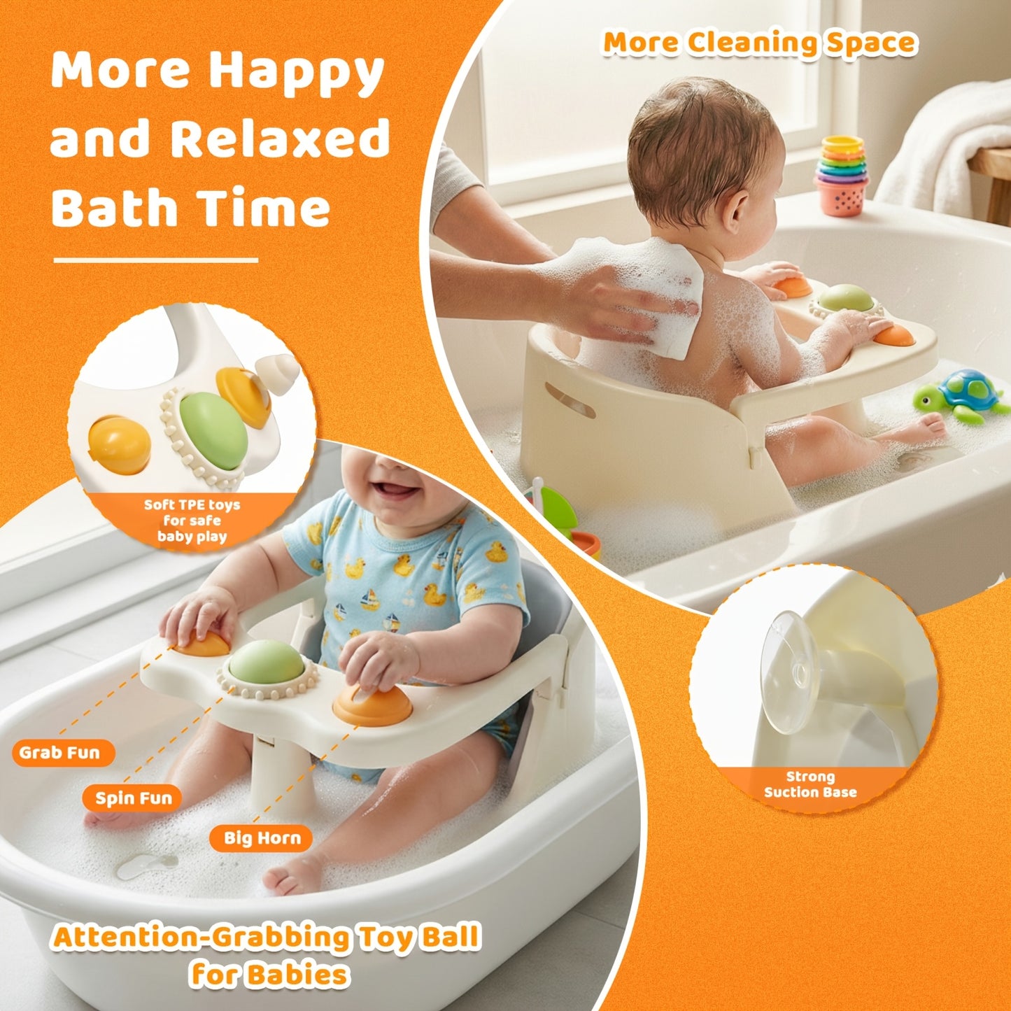 Toddler Bath Seat, Baby Bath Seat, Baby Shower Safety Products for Bathing And Showering for Children to Sit, Baby Bath Seat for Babies 6 Months & Up Non-Slip Toddler Bath Seats for Sitting Up Infant Bathtub Chair with Suction Cups And Soft Cushion