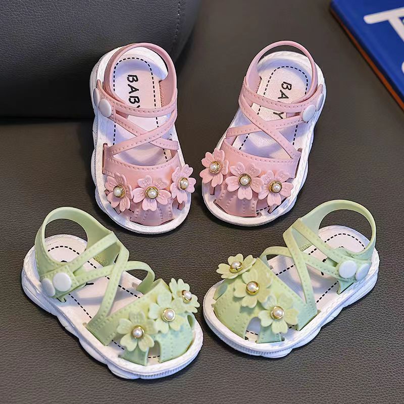 Baby Sandals, Children'S Children'S Soft Sole, Summer 1-2 Year Old Princess Anti Slip Toe Shoes, Baby Walking Shoes