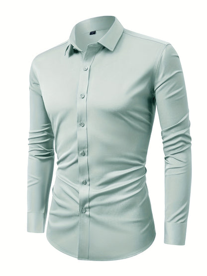Men'S Long-Sleeve Formal Shirt with a Four-Sided Stretch, Wrinkle-Free Design, Suitable for Business Casual Wear, Ideal for White-Collar Work Environments