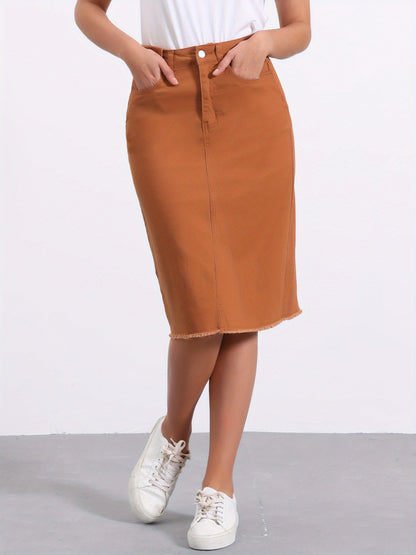 Women's Casual Jean Skirt High Waist Back Slit Stretch Denim Skirts