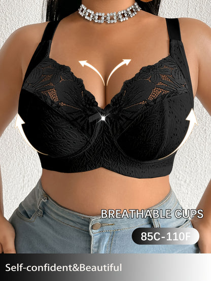 [Plus-Size Comfortable Bra] Lace-Spliced Plus-Size Women's Bra, No Underwire, Casual And Comfortable, with a Beautiful Back Design, Thin And Suitable for
