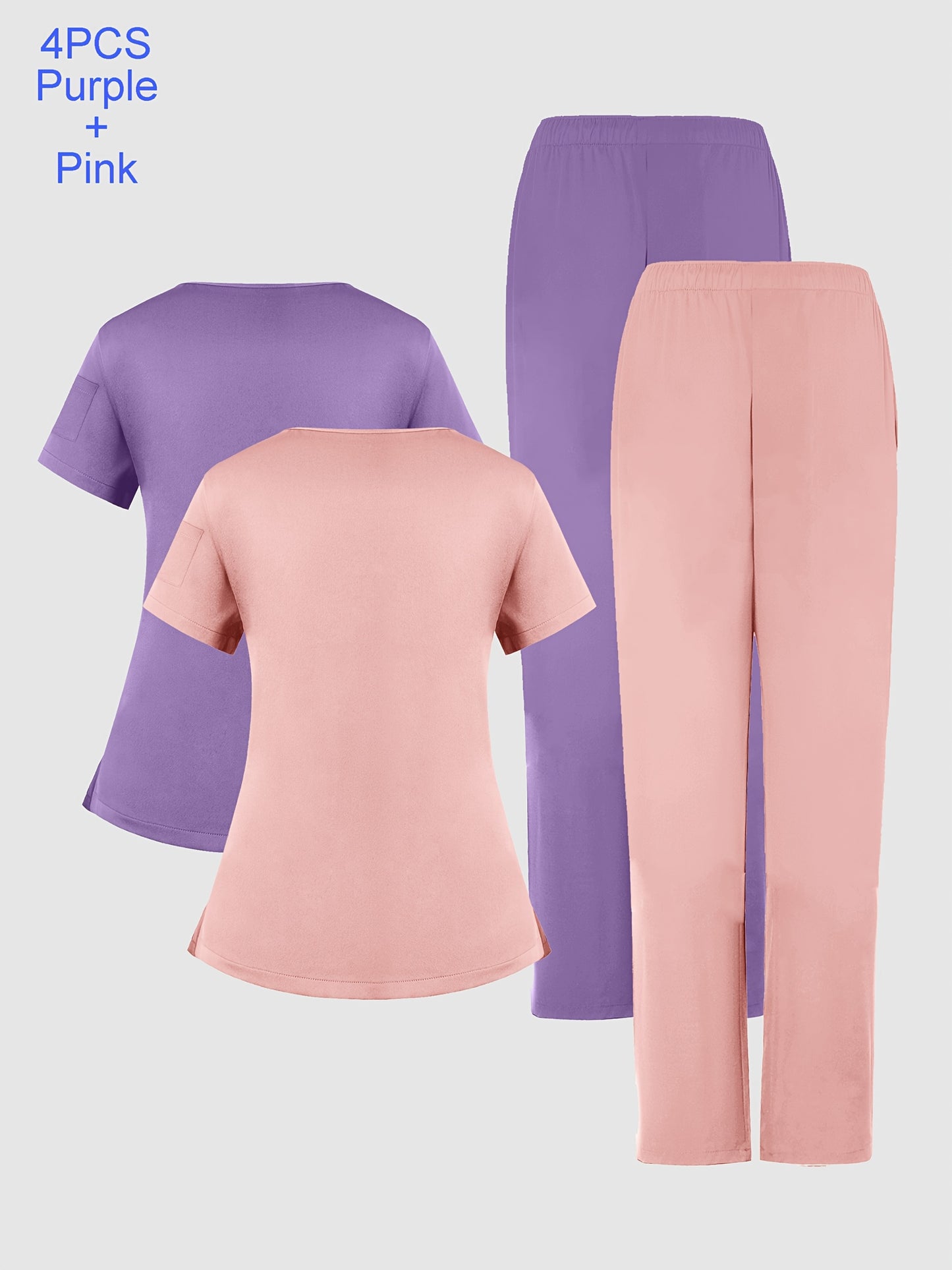 [Breathable Work Clothes] 4pcs Set of Women's Frosted Breathable Uniform with Pockets, Hand Washing Clothes, Work Clothes, Hand Brushing Clothes, Pants Set