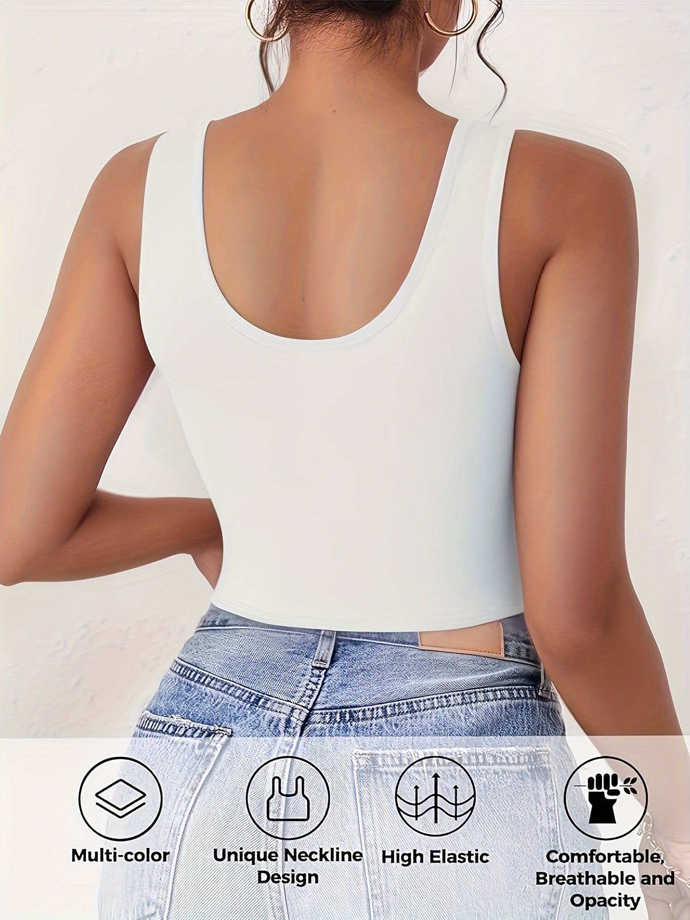 Set of 3-4 Women'S Tank Tops, Featuring a U-Neck Design, Sleeveless Style, And Cropped Racerback, Perfect for And Casual Outings