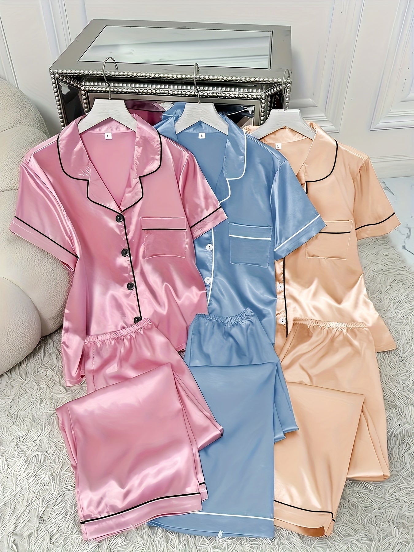 Pink + Gray + Champagne Satin Pants - product view 43