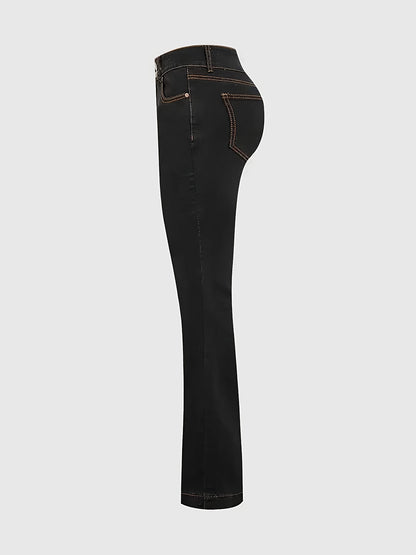 Women'S Classic Five-Pocket Stretch Denim Jeans - Mid-Rise Regular Fit with Button Detail, All-Season Versatile Casual Pants for Home, Travel & Shopping, Comfortable Travel Jeans, Durable Fabric Jeans