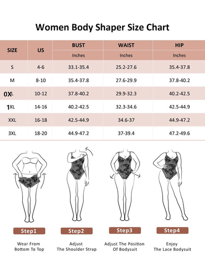 FeelinGirl Shapewear Bodysuits for Women Lace Shapewear Tummy Control V-Neck Sleeveless Bodysuit Tops Jumpsuit