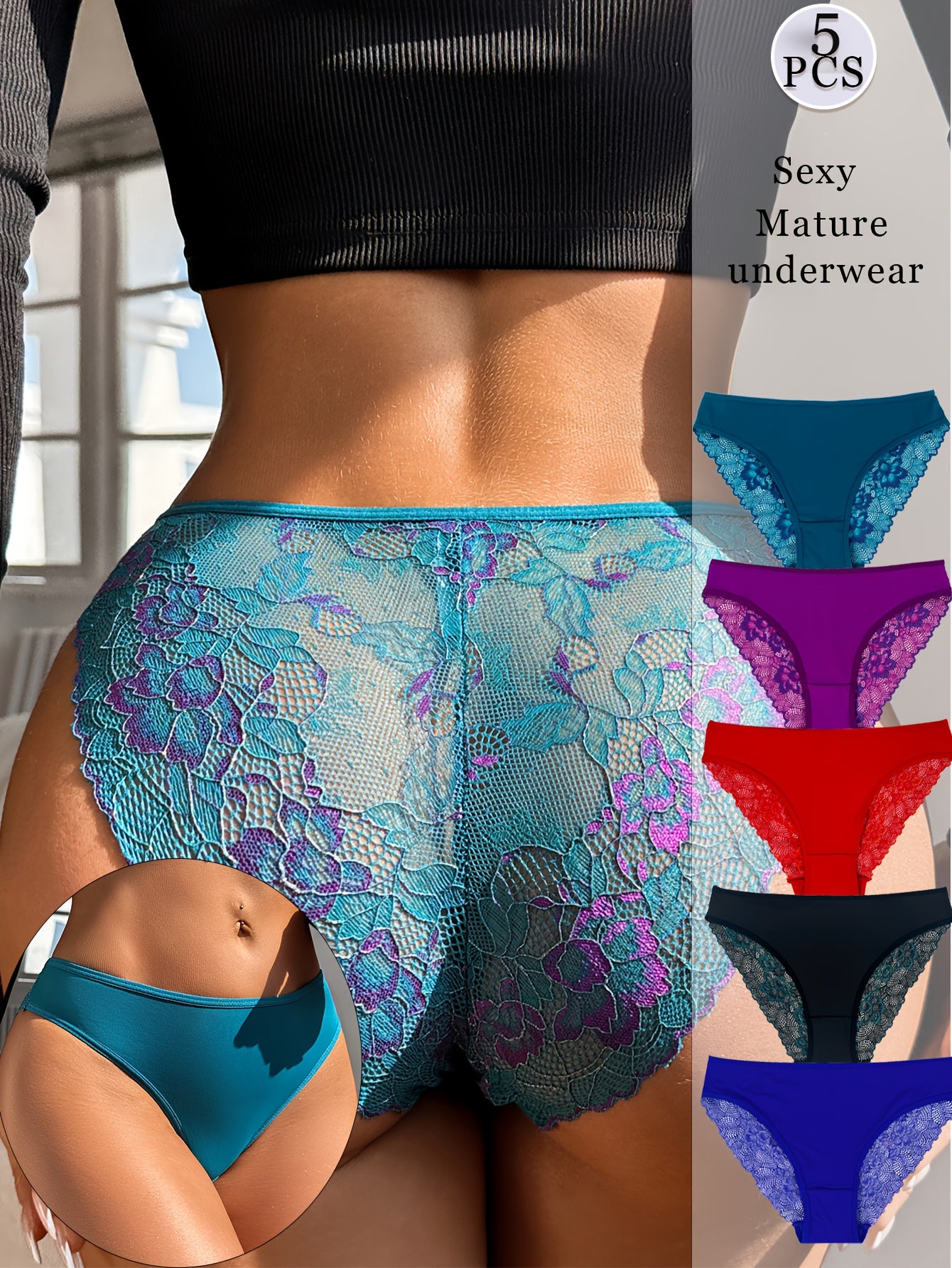 5pcs Ladies Sexy Lace Underwear, Translucent Fashion Elegant Mature Low Waist Panties, Romantic Dating Erotic Brief, Comfortable Soft Breathable Yoga Panties