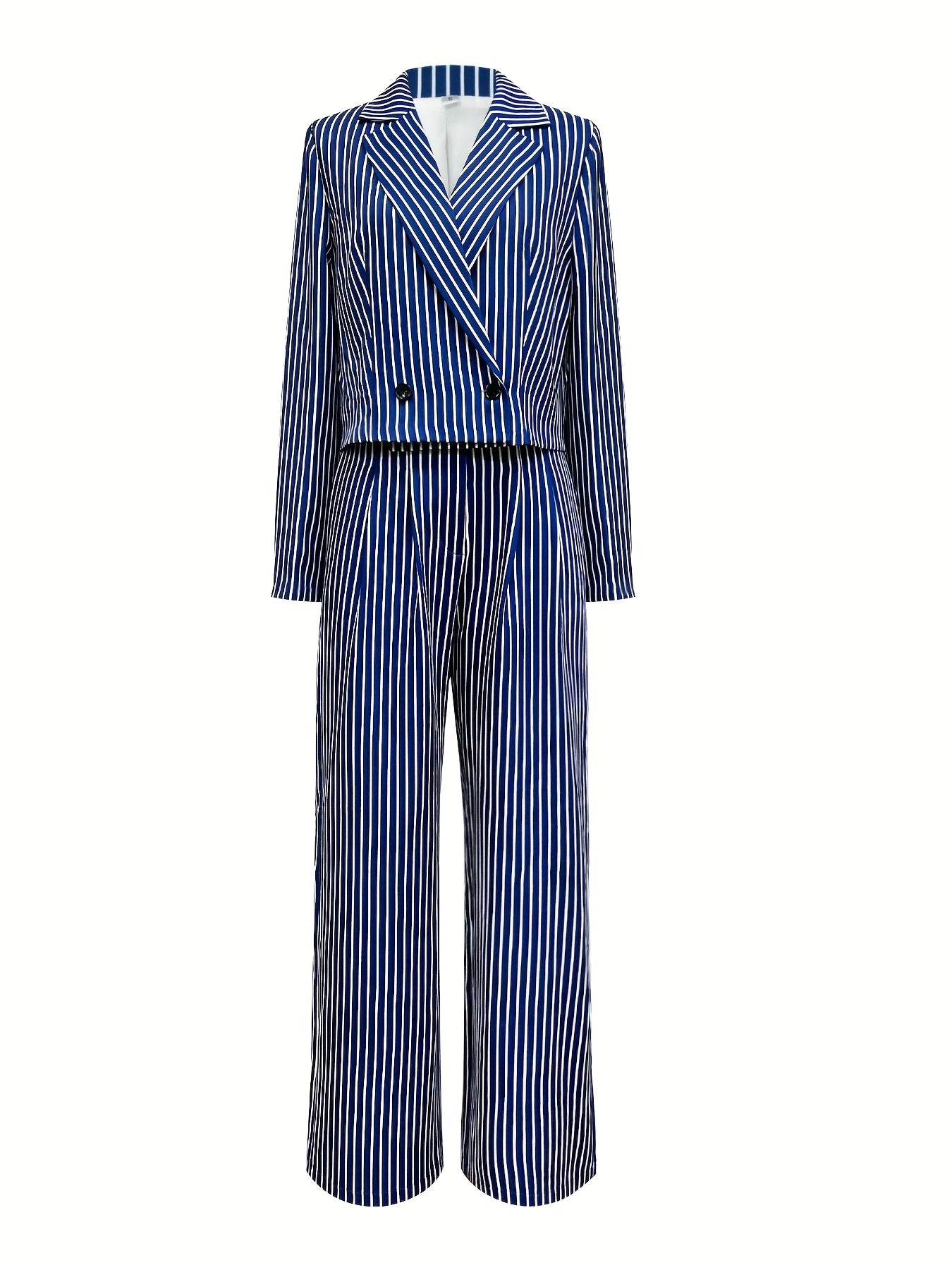 Women'S Elegant Striped Two-Piece Suit - Casual Business Attire, White And Gray, Perfect for Spring/Fall, Casual Business Attire|Striped Pattern|