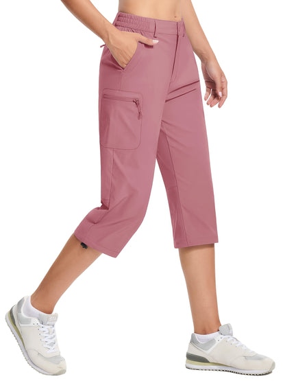 Women'S Summer Hiking Capri Pants - Lightweight, Quick Dry, Stretchy, Zipper Pockets, Adjustable Waist & Cuffs For Outdoor Travel, Hiking, Camping, Fishing, Casual Wear Long Shorts