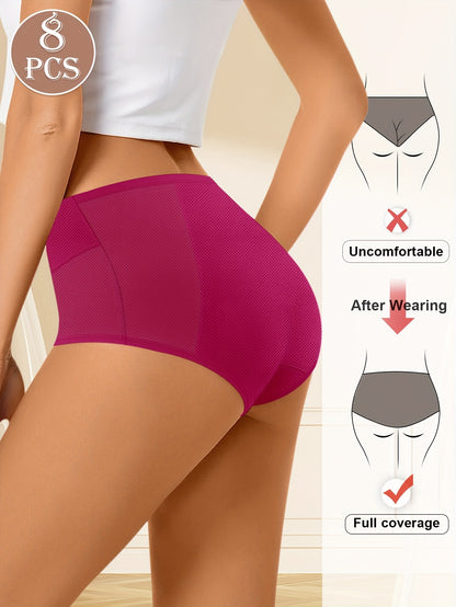 8pcs Womens Period Panties, Breathable Leakproof Menstruation Period Briefs, Mid Waist & Elegant Rose Print Style, Women's Underwear & Lingerie