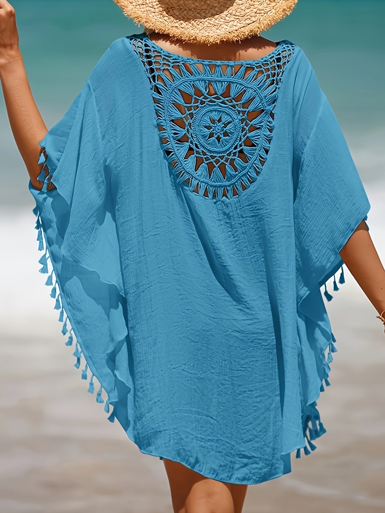 Lace Crochet V-Neck Dress Designed As a Cover-Up for Women'S Swimwear, Perfect for The Beach