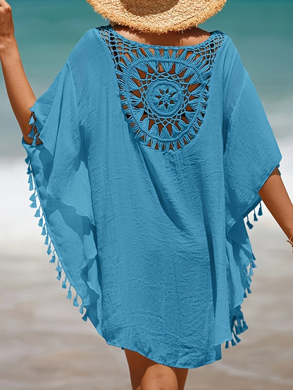 Lace Crochet V-Neck Dress Designed As a Cover-Up for Women'S Swimwear, Perfect for The Beach