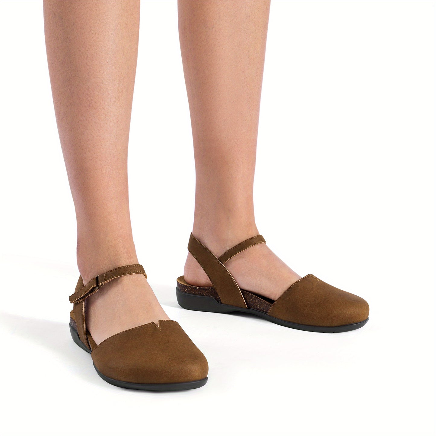 Women' Adjustable Strap Flat Sandals - Low Heel Closed-Toe Round Toe Shoes Suitable for Work, Daily Wear & Casual - Soft Cushioned Insole & Tape Strap - Ideal Gift for Mom, Daughter, Women Shoes