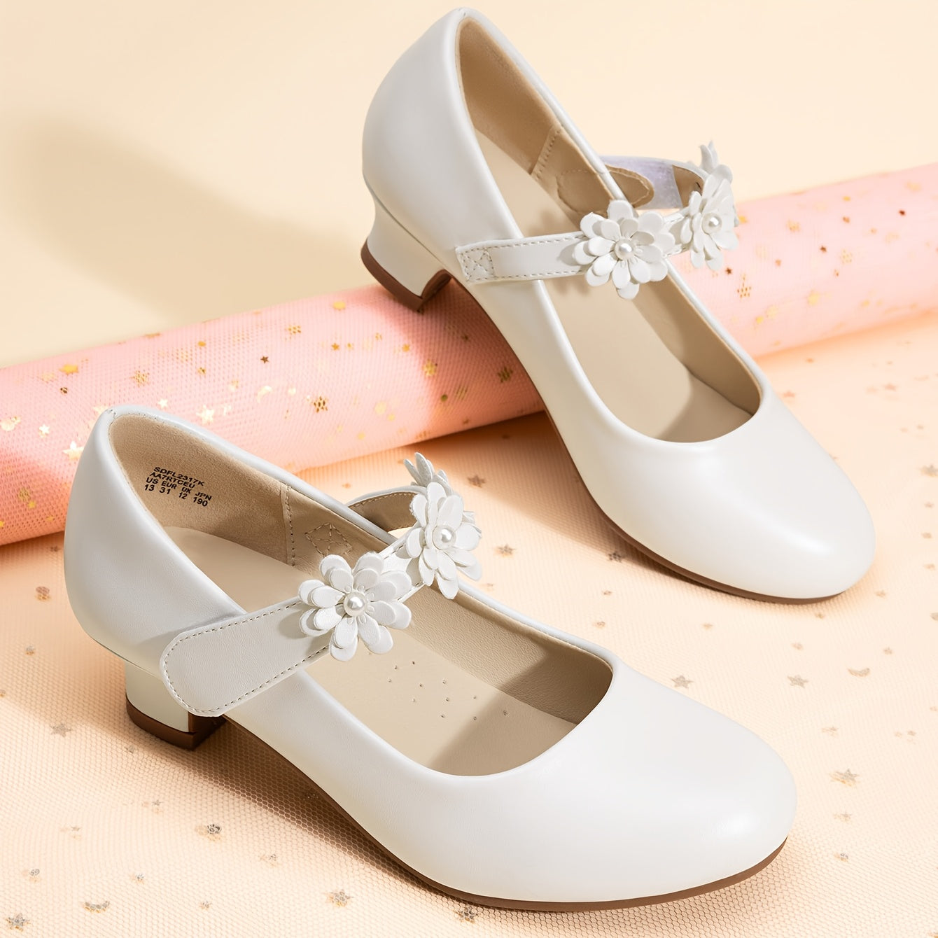 DREAM PAIRS Girls Mary Jane Dress Shoes with Flower & Sole - Low Heel Pumps Suitable for Wedding, Party,, Dance, Princess Outfits - Adjustable Hook-and-Loop Closure, Cushioned Insole, Year-Round Wear for to