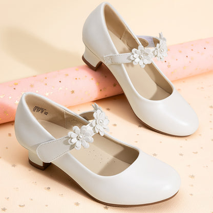 DREAM PAIRS Girls Mary Jane Dress Shoes with Flower & Sole - Low Heel Pumps Suitable for Wedding, Party,, Dance, Princess Outfits - Adjustable Hook-and-Loop Closure, Cushioned Insole, Year-Round Wear for to