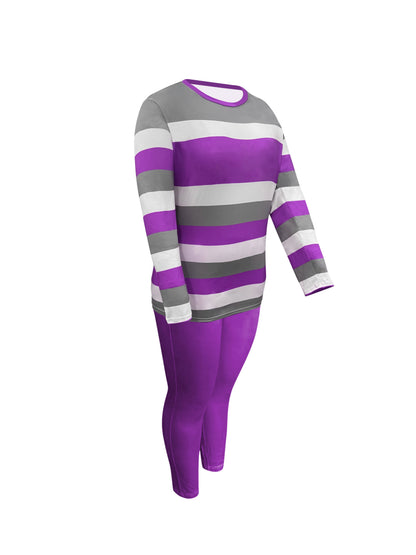 Plus Size Color Block Two-piece Set, Casual Crew Neck Long Sleeve Top & Pants Outfits, Women's Plus Size Clothing
