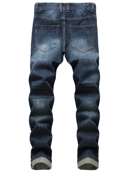 2026 Men's navy blue Ripped Elasticity Skinny Wild Jeans Match Day Fan Gear for Football Fans