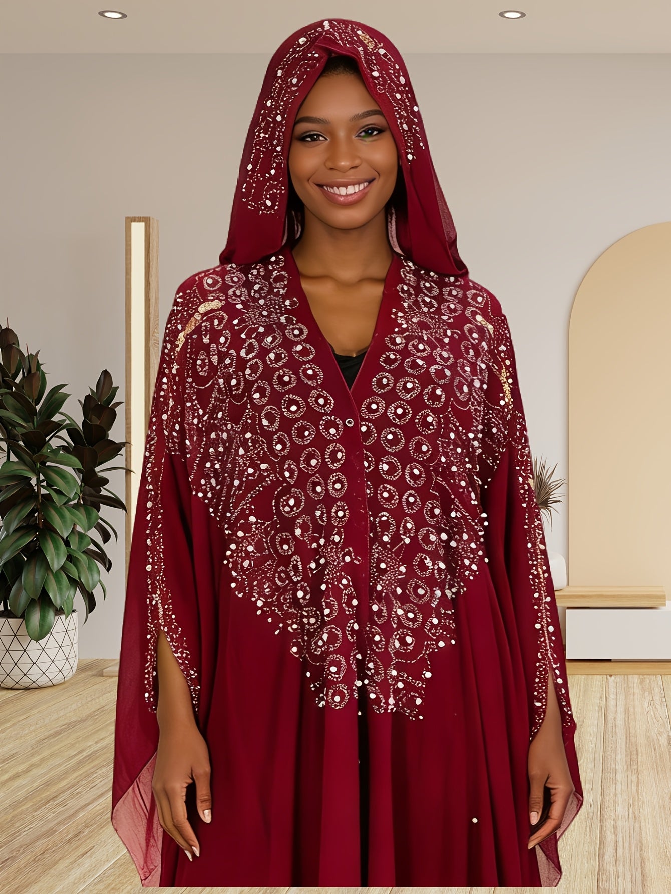 Chic Shawl Adorned with Sequins And Rhinestones for Spring - Features a Relaxed Fit, Long Sleeves, Tassel Details, And Golden Accents, Ideal for Fashion in The Middle East And Southeast Asia, a Dazzling Outfit